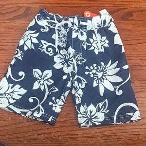 Old Navy Navy and White Floral Boys Swim Trunks